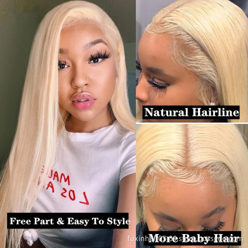 40 Inch 12a 613 Blonde Bone Straight Lace Frontal Human Hair Wig Preplucked 613 Glueless Full Lace Wig Platinum Blonde Wig